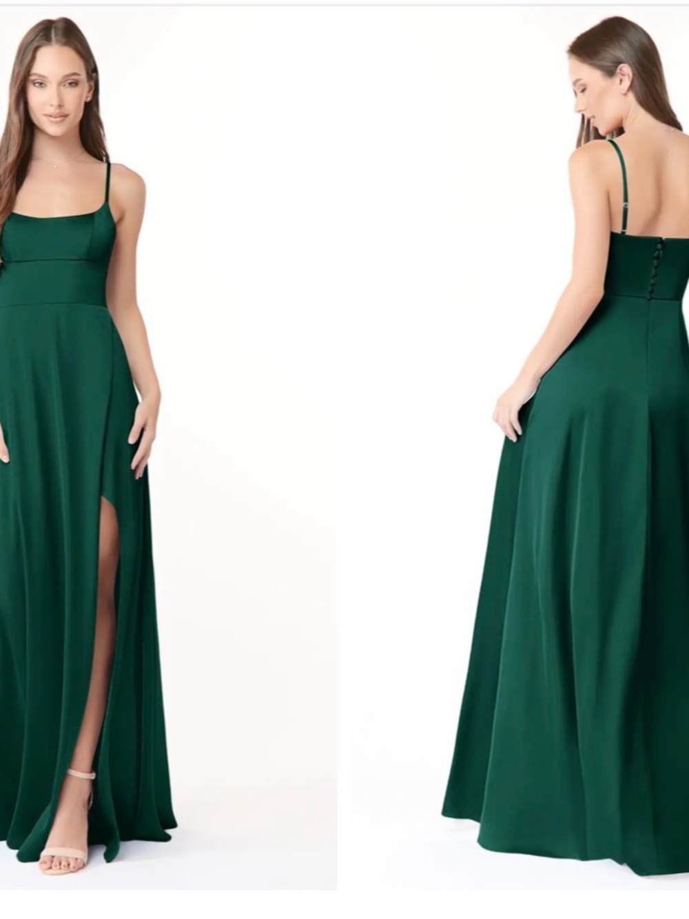 Azazie Emerald Green Halsey Stretch Satin Spaghetti Strap A-Line Dress